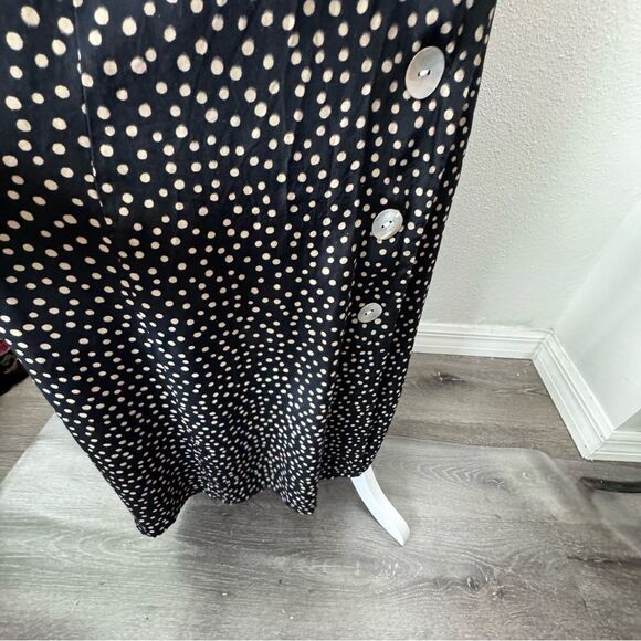 Studio One Polka Dot Dress Blue Cream Sleeveless Swing Dressy SZ 14 - Picture 10 of 15